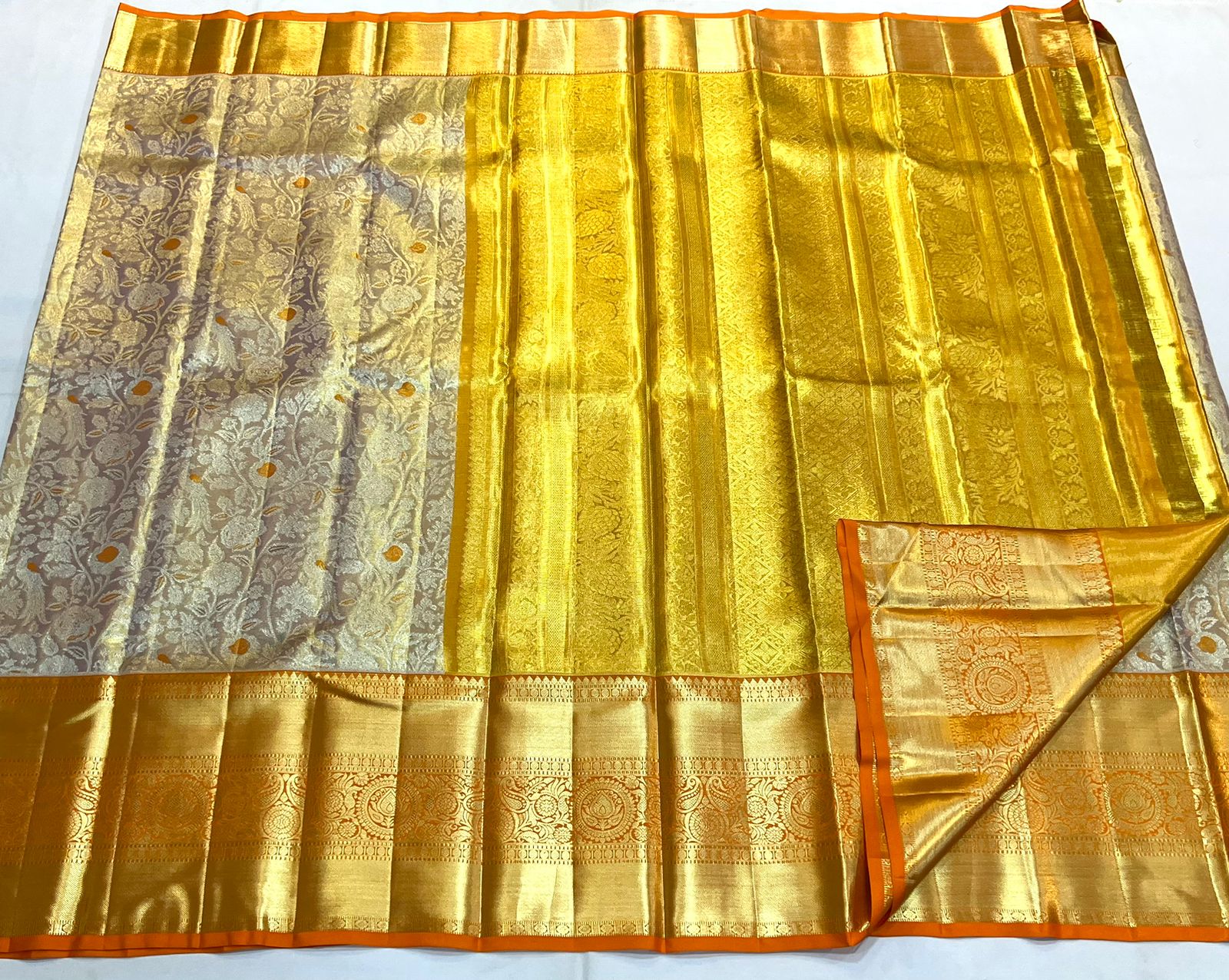 Copy of GOLD FLORAL / GREEN KANCHI TISSUE SAREE