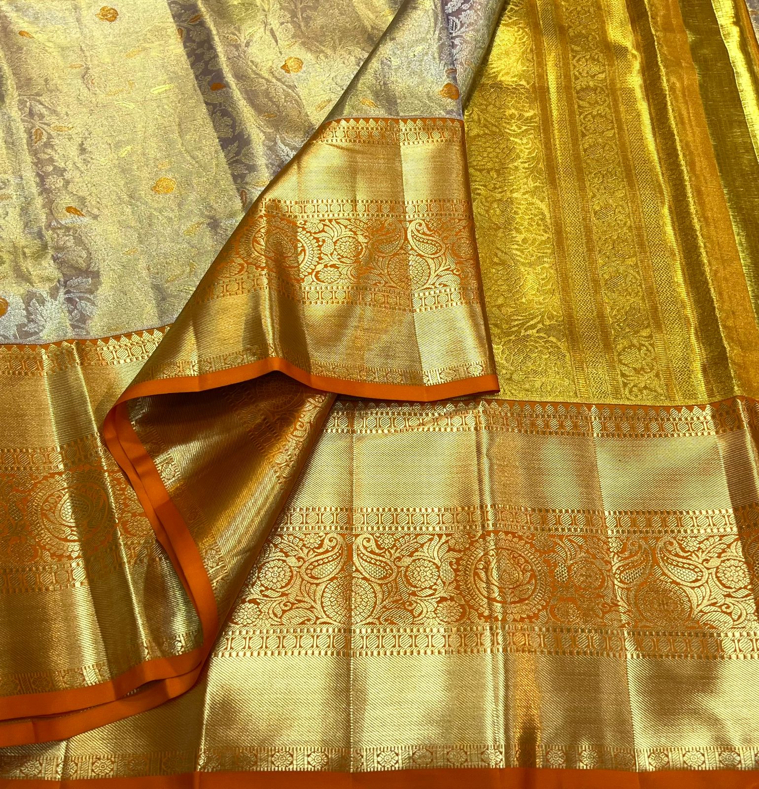 Copy of GOLD FLORAL / GREEN KANCHI TISSUE SAREE