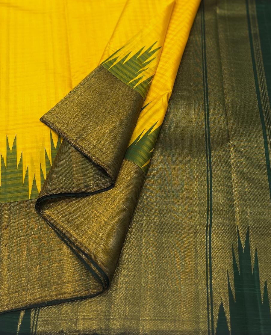 YELLOW / GREEN TEMPLE SILK SAREE