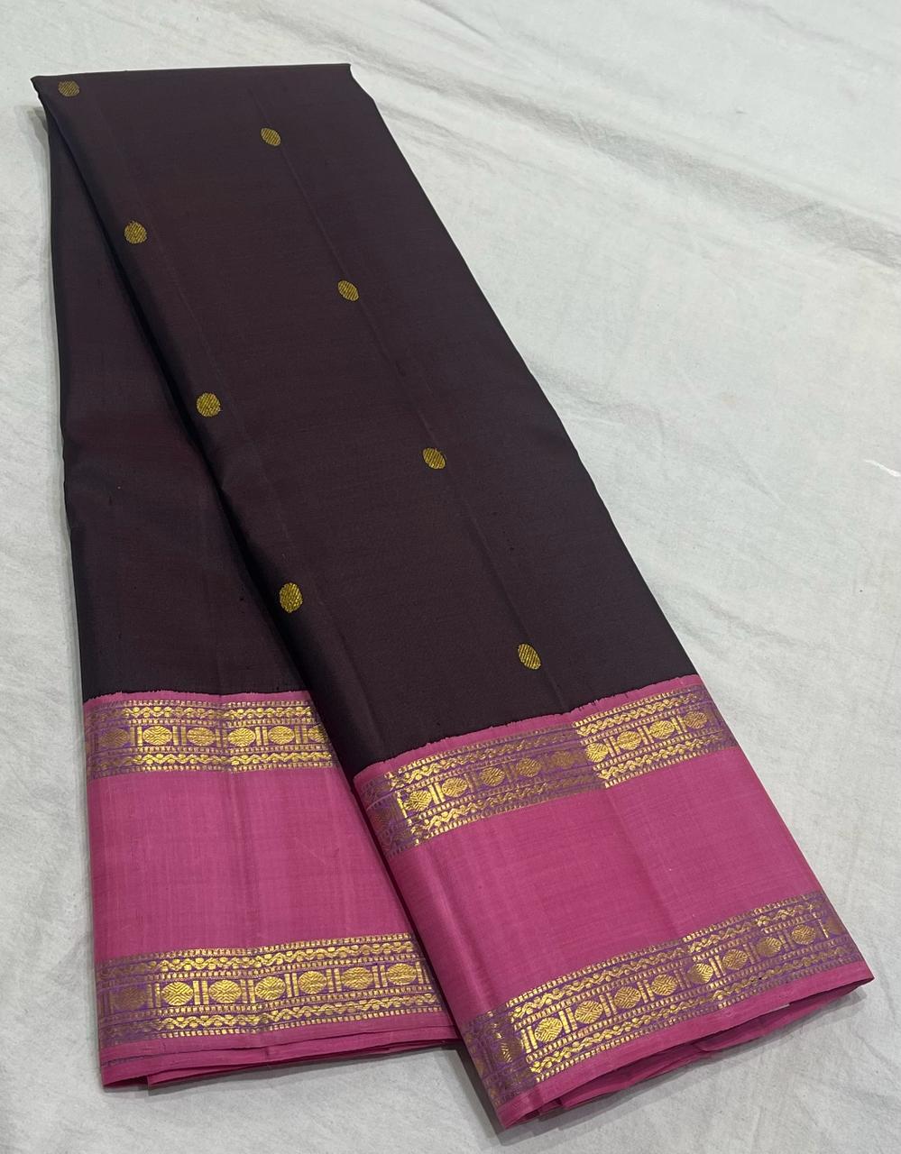 BROWN / BABY PINK KANCHI SILK SAREE