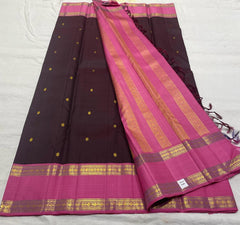 BROWN / BABY PINK KANCHI SILK SAREE