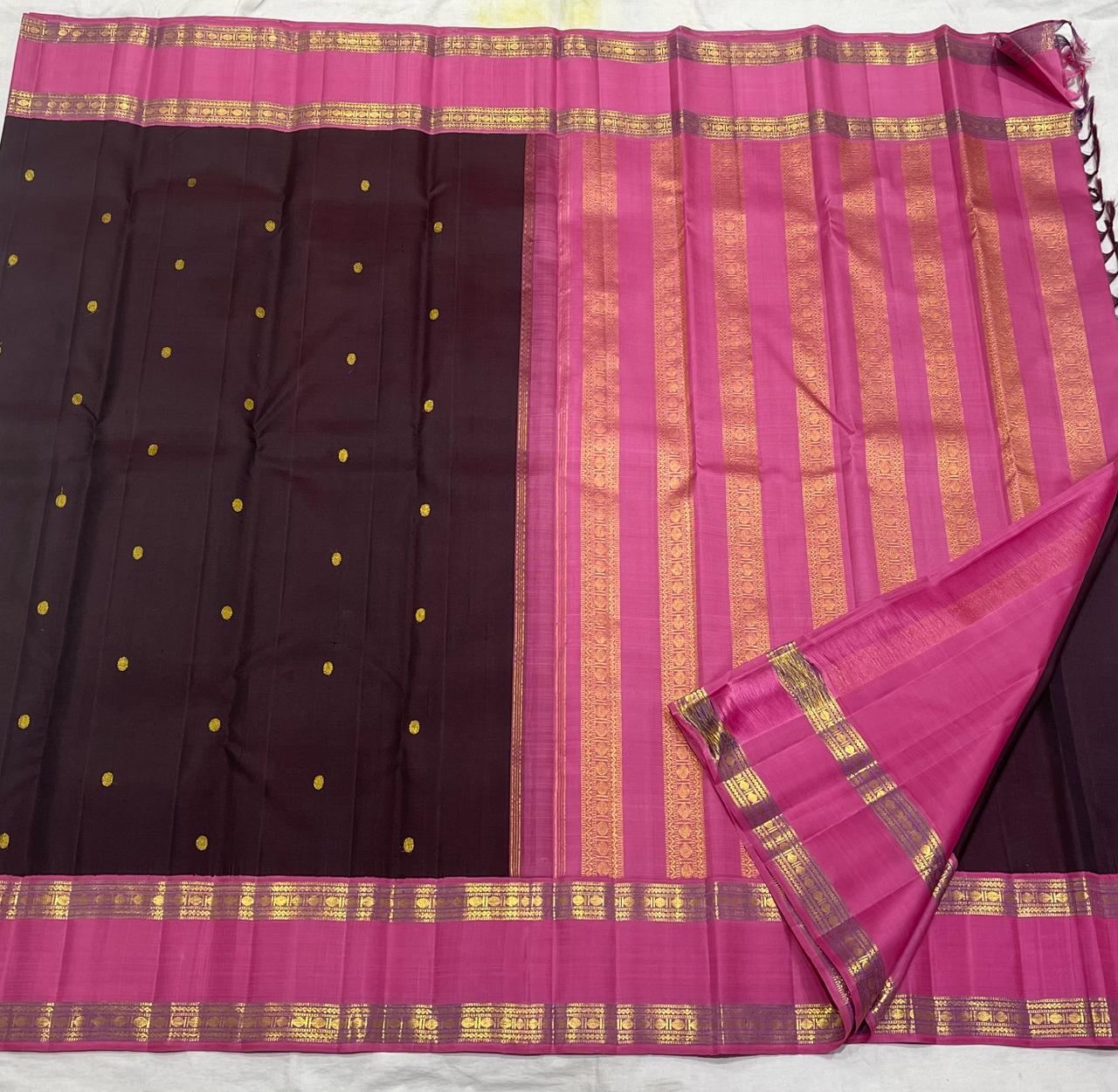 BROWN / BABY PINK KANCHI SILK SAREE