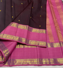 BROWN / BABY PINK KANCHI SILK SAREE