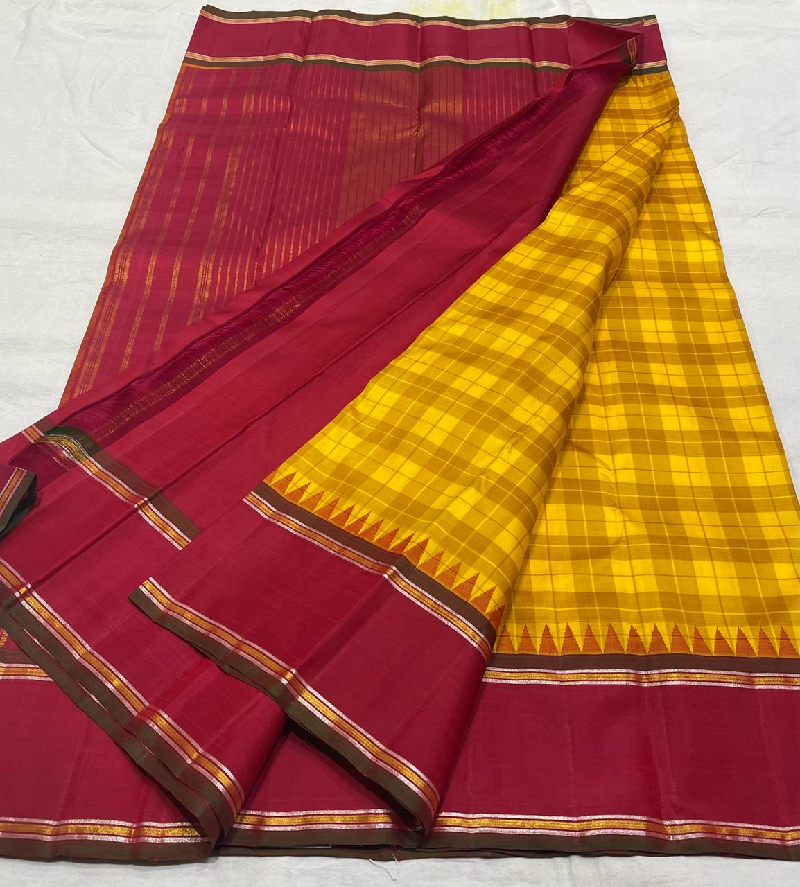 YELLOW / RED KANCHI SILK SAREE