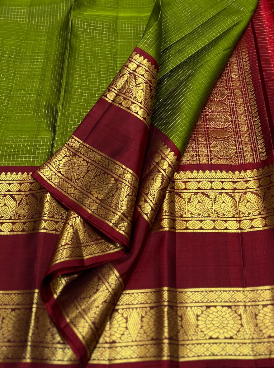 GREEN / MAROON KANCHI SILK SAREE