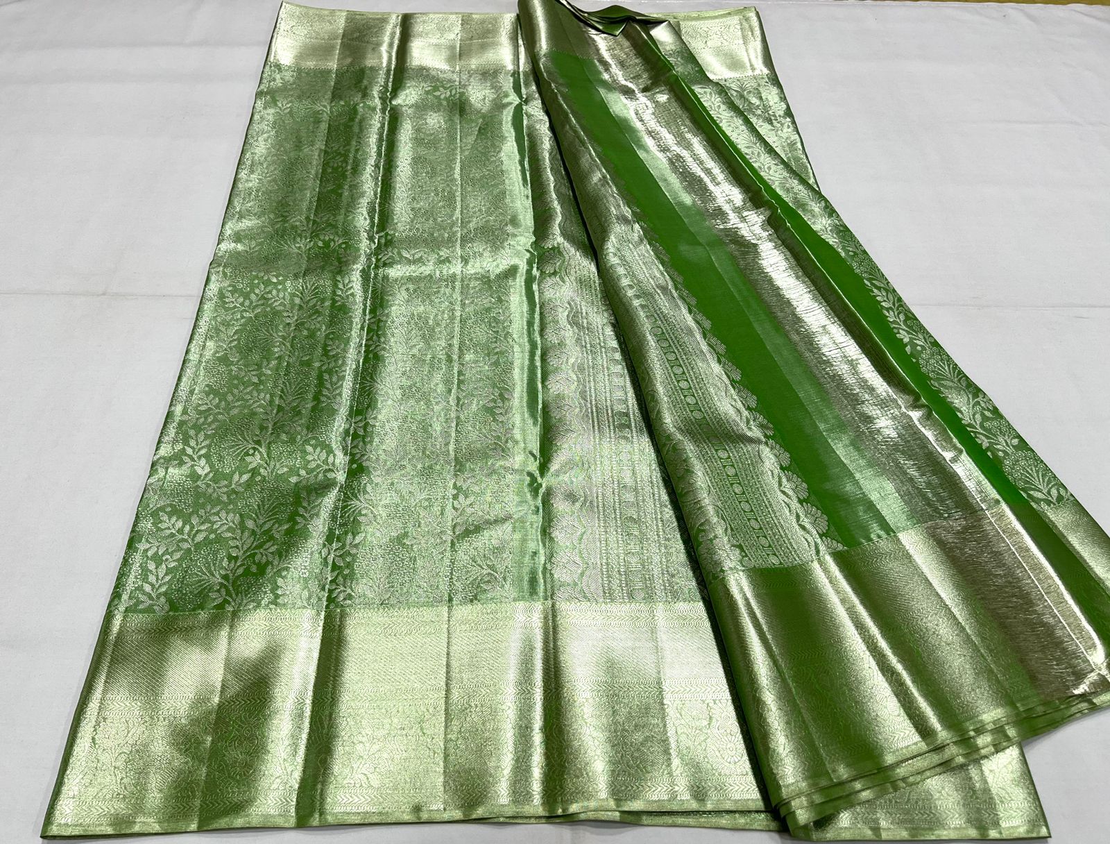 MEHANDI GREEN / SILVER KANCHI TISSUE SAREE