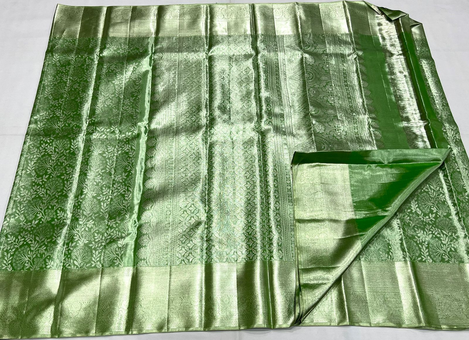 MEHANDI GREEN / SILVER KANCHI TISSUE SAREE