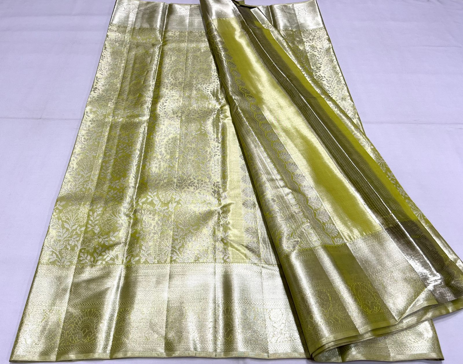 MUSTURD YELLOW / SILVER KANCHI TISSUE SAREE