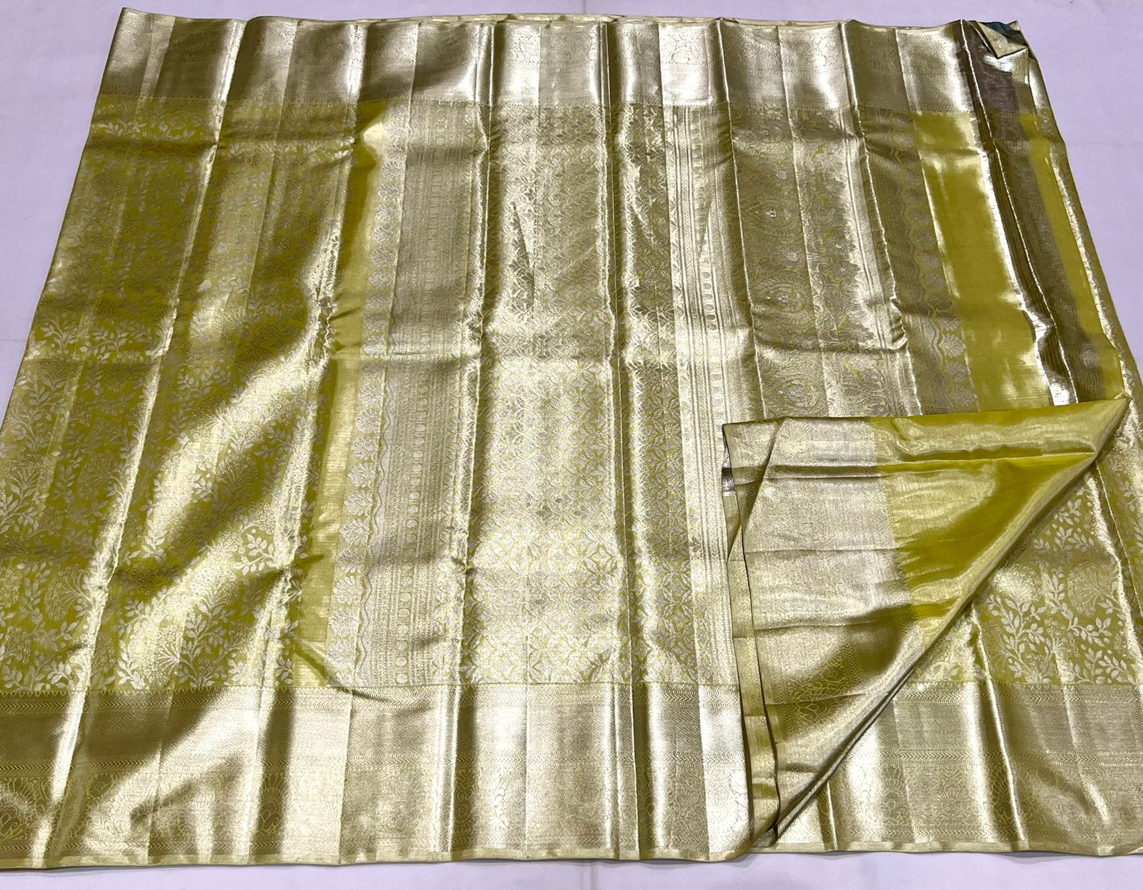 MUSTURD YELLOW / SILVER KANCHI TISSUE SAREE