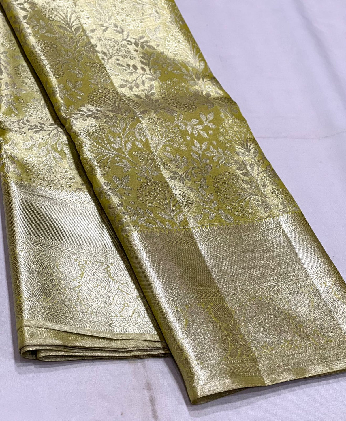 MUSTURD YELLOW / SILVER KANCHI TISSUE SAREE