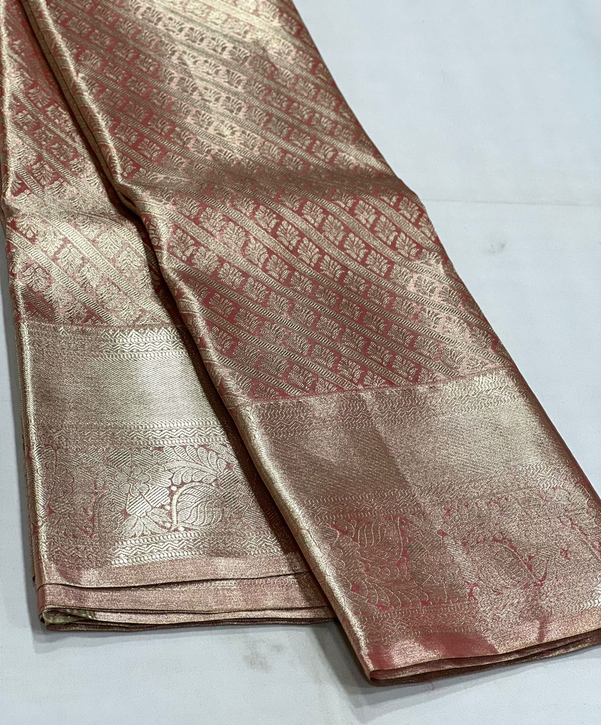 PINKISH RED KANCHI TISSUE SAREE