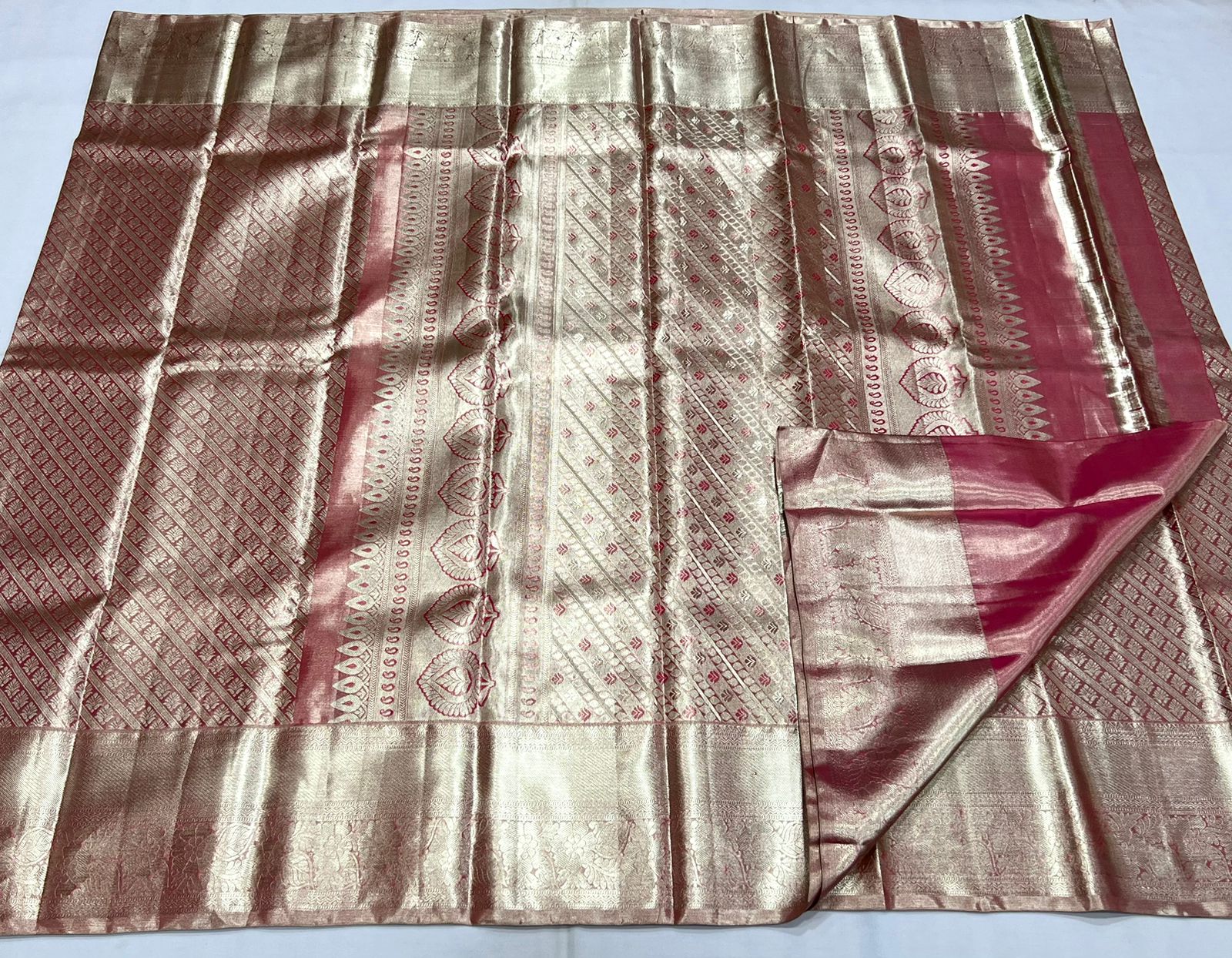 PINKISH RED KANCHI TISSUE SAREE