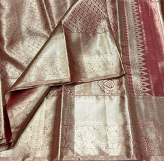 PINKISH RED KANCHI TISSUE SAREE