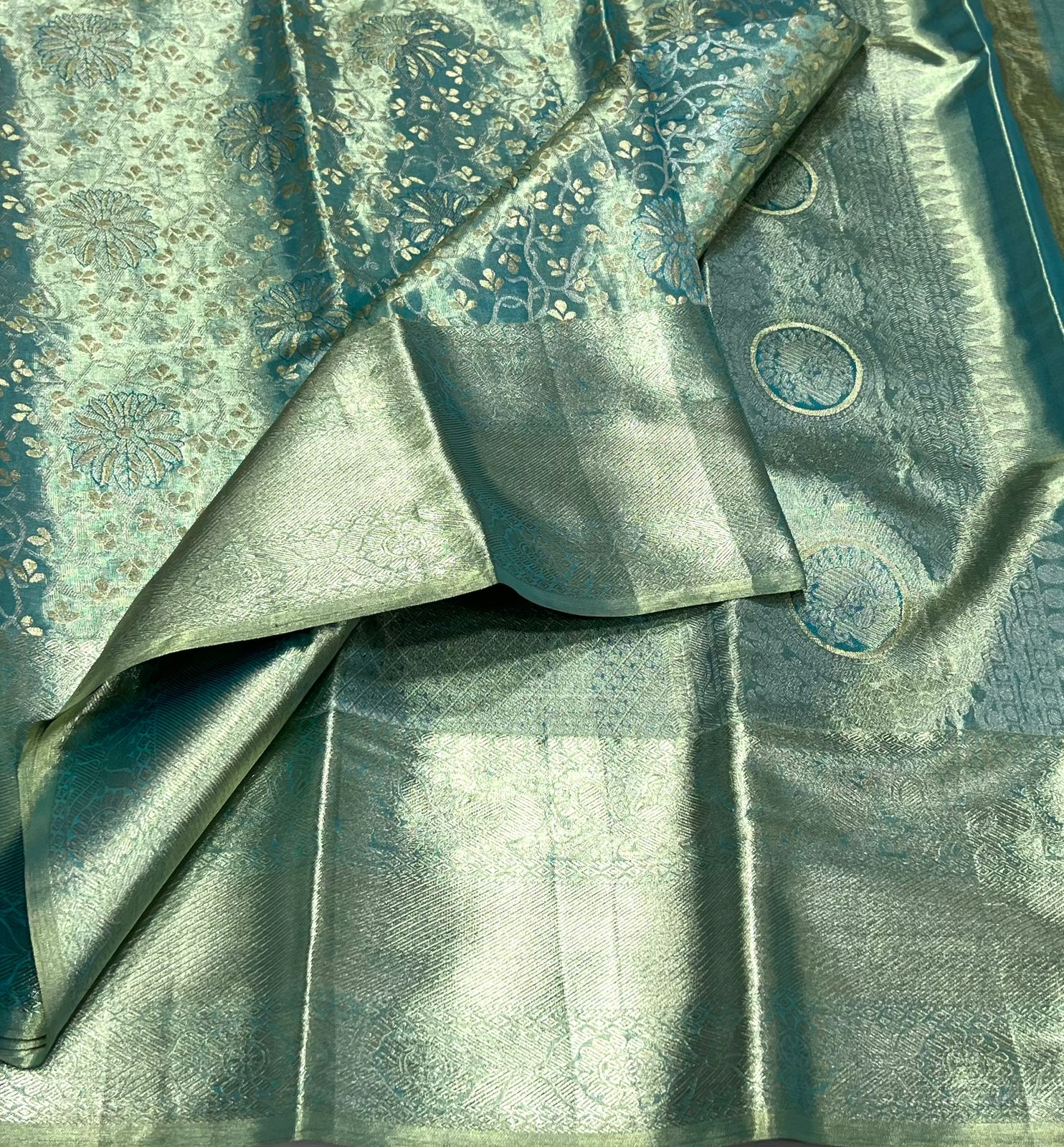 PEACOCK BLUE KANCHI TISSUE SAREE