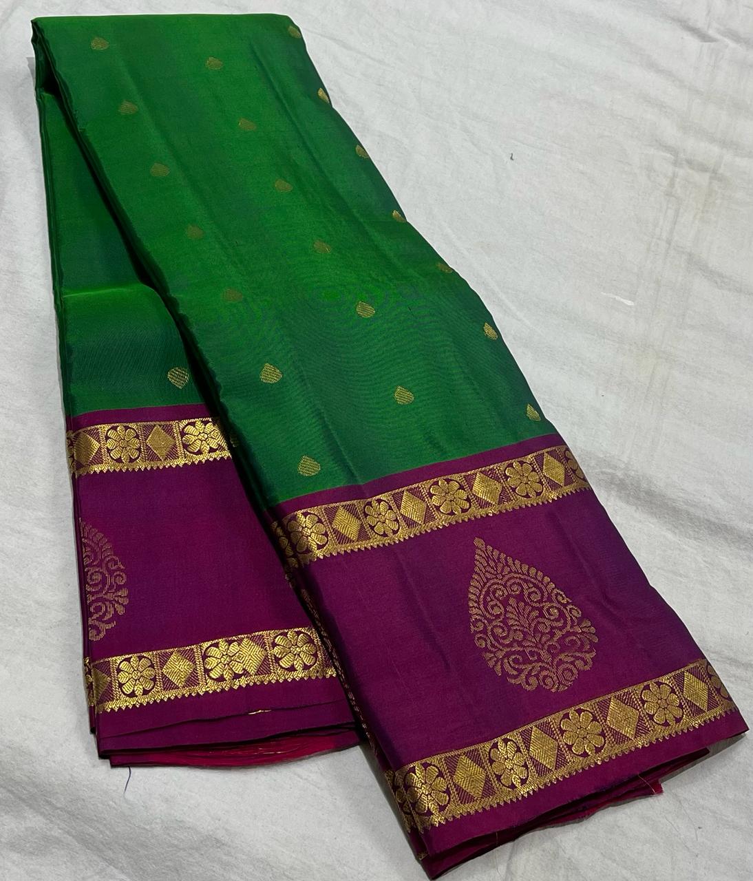 BOTTLE GREEN / PURPLE KANCHI SAREE