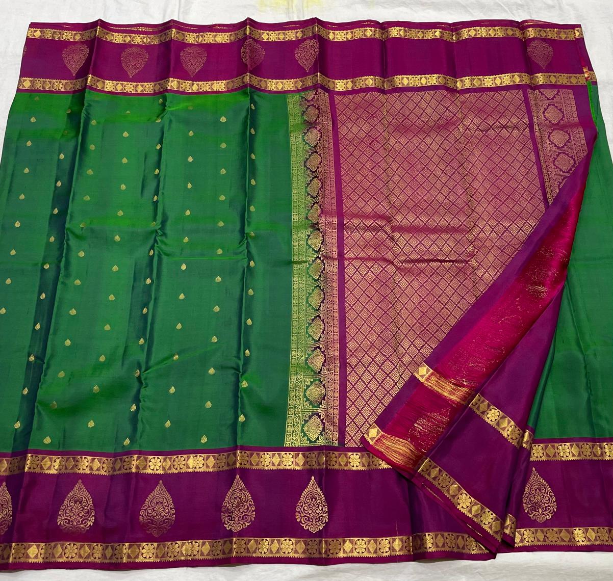 BOTTLE GREEN / PURPLE KANCHI SAREE