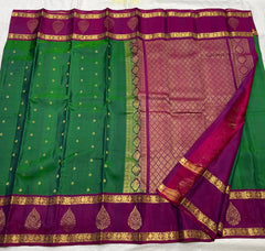 BOTTLE GREEN / PURPLE KANCHI SAREE