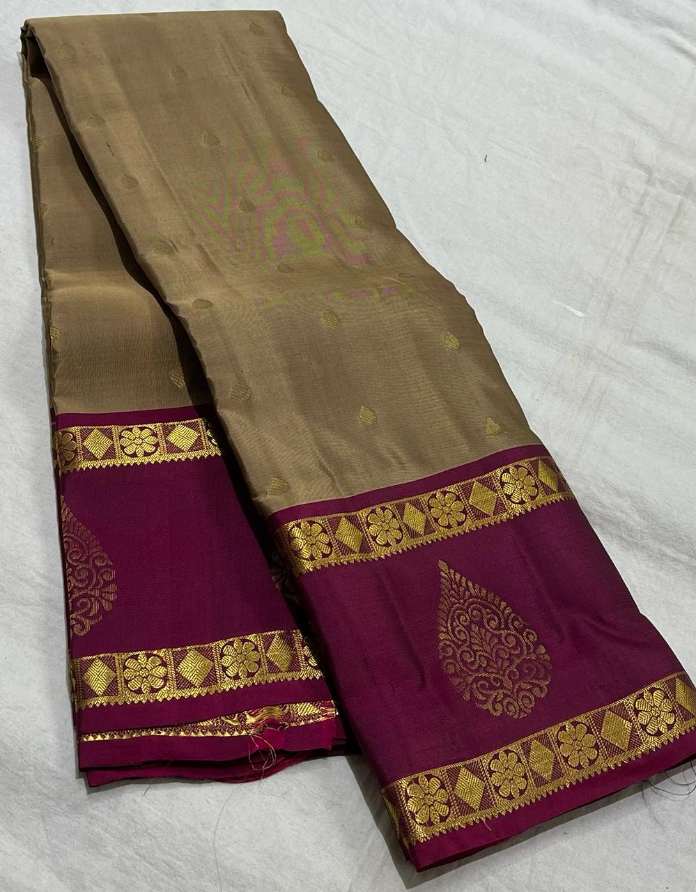 CREAM / MAROON KANCHI SILK SAREE