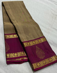 CREAM / MAROON KANCHI SILK SAREE