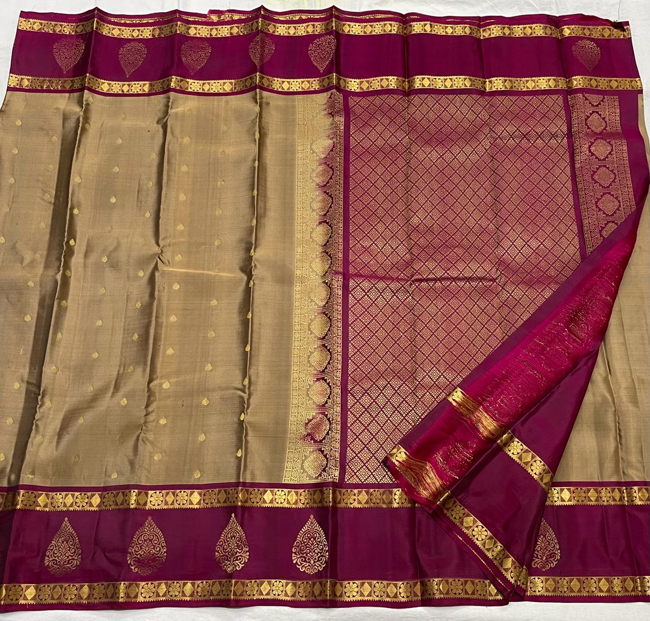 CREAM / MAROON KANCHI SILK SAREE