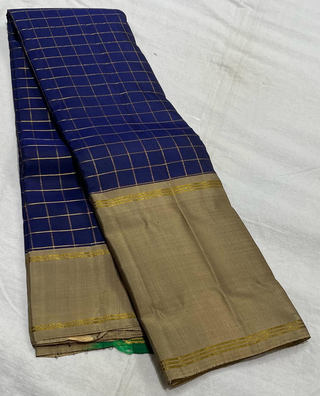 BLUE / CREAM KANCHI SILK SAREE