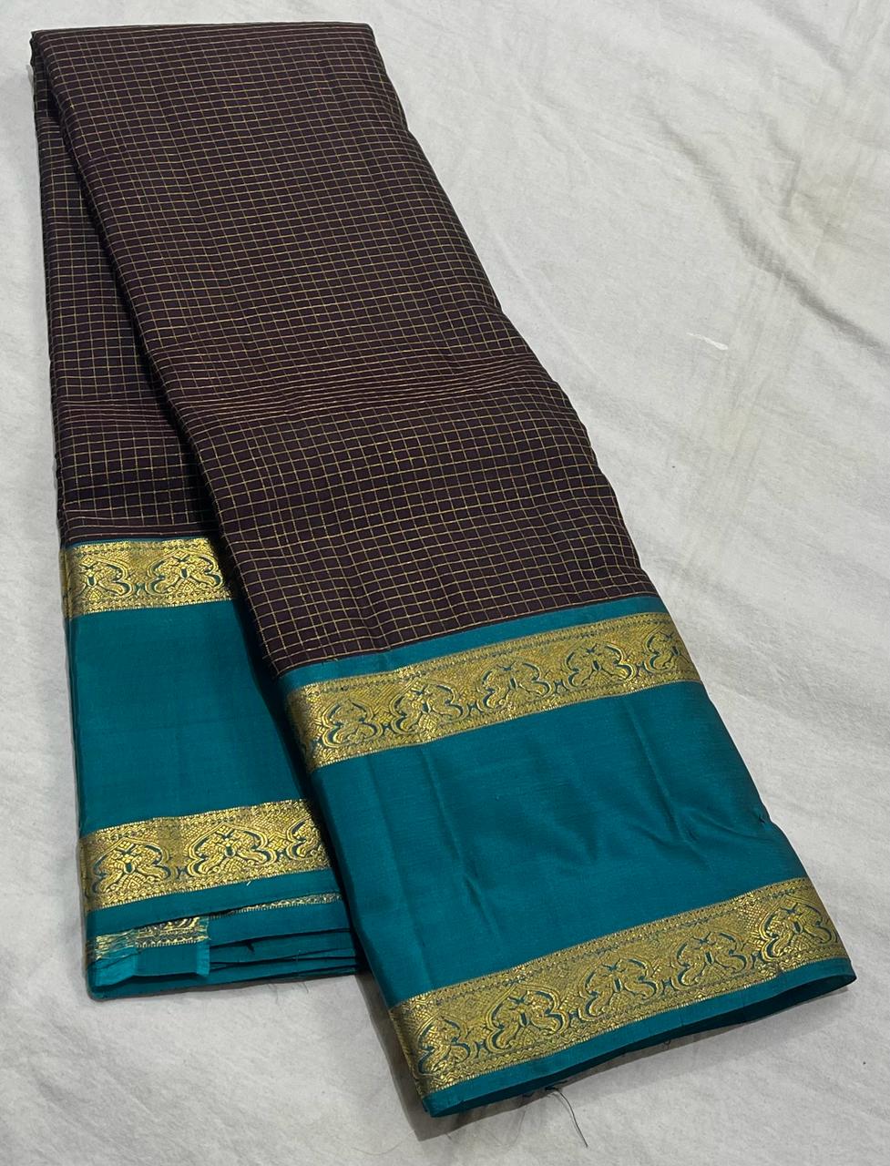 BROWN / BLUE KANCHI SILK SAREE