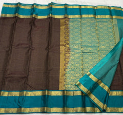 BROWN / BLUE KANCHI SILK SAREE