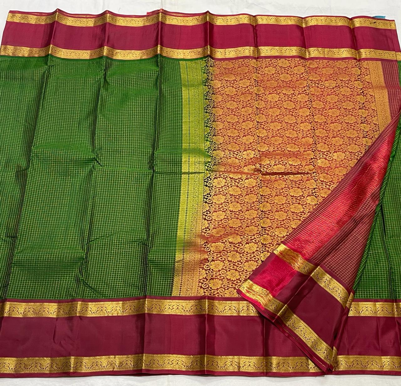 BOTTLE GREEN / RED KANCHI SILK SAREE