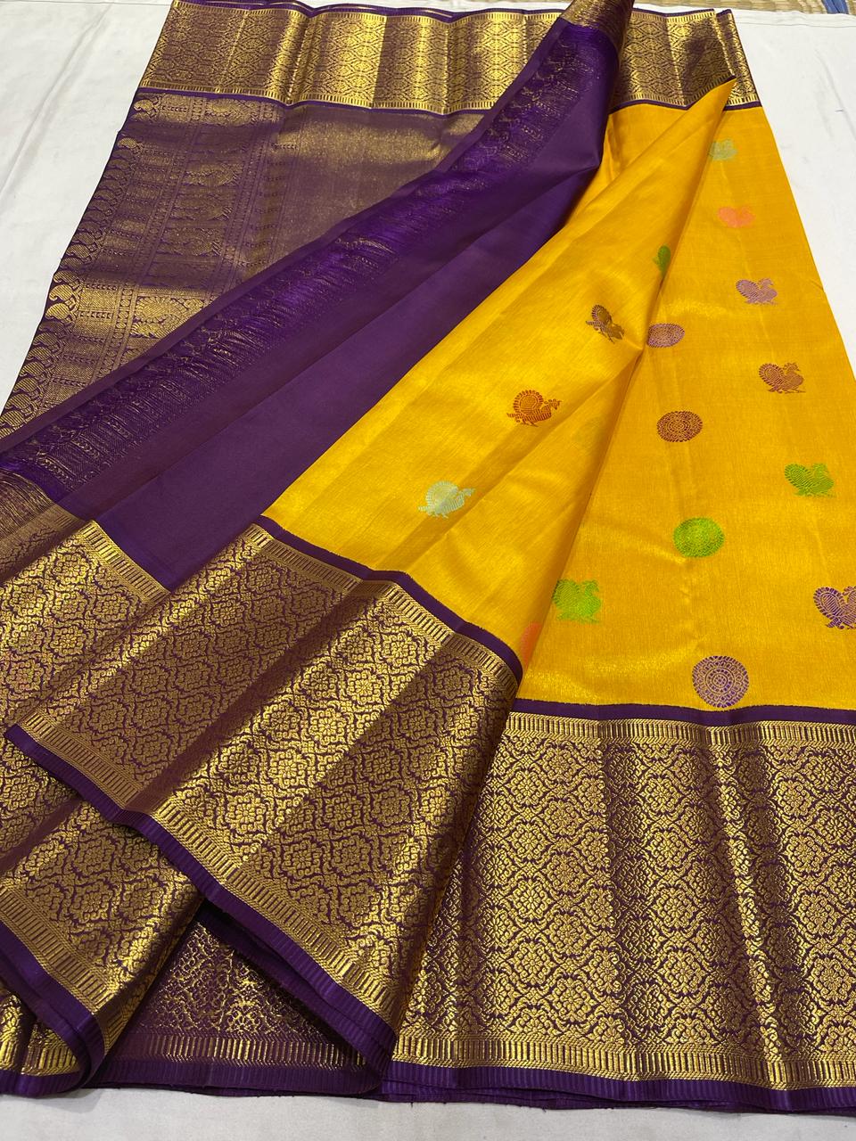 YELLOW / VIOLET KANCHI SILK SAREE