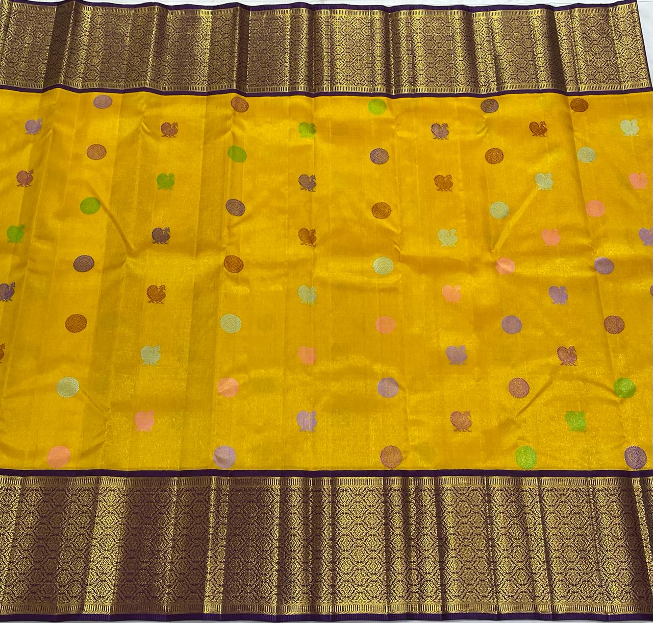 YELLOW / VIOLET KANCHI SILK SAREE