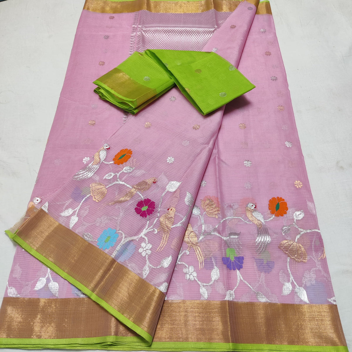 LILAC / PARROT GREEN ZARI KOTA SAREE