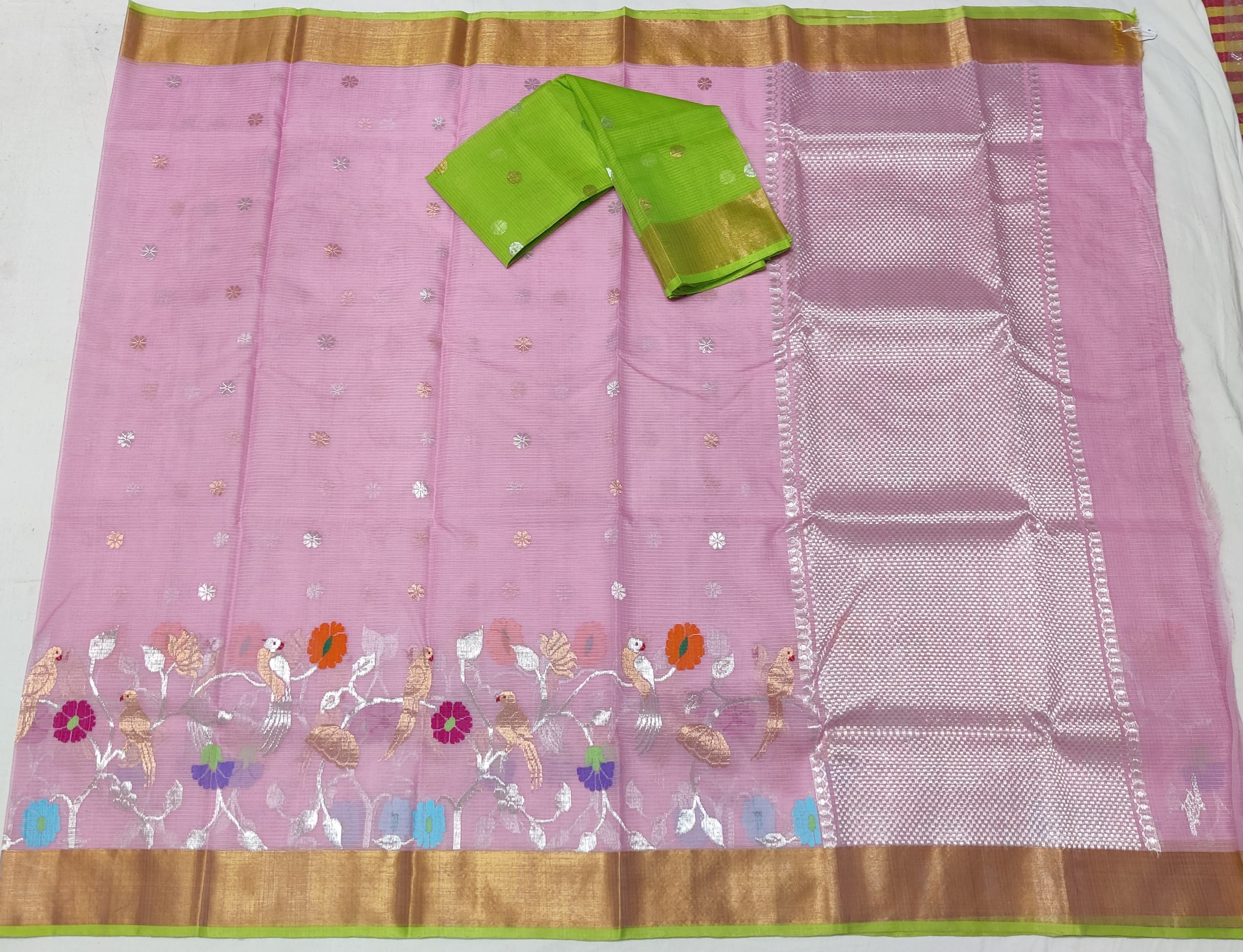 LILAC / PARROT GREEN ZARI KOTA SAREE