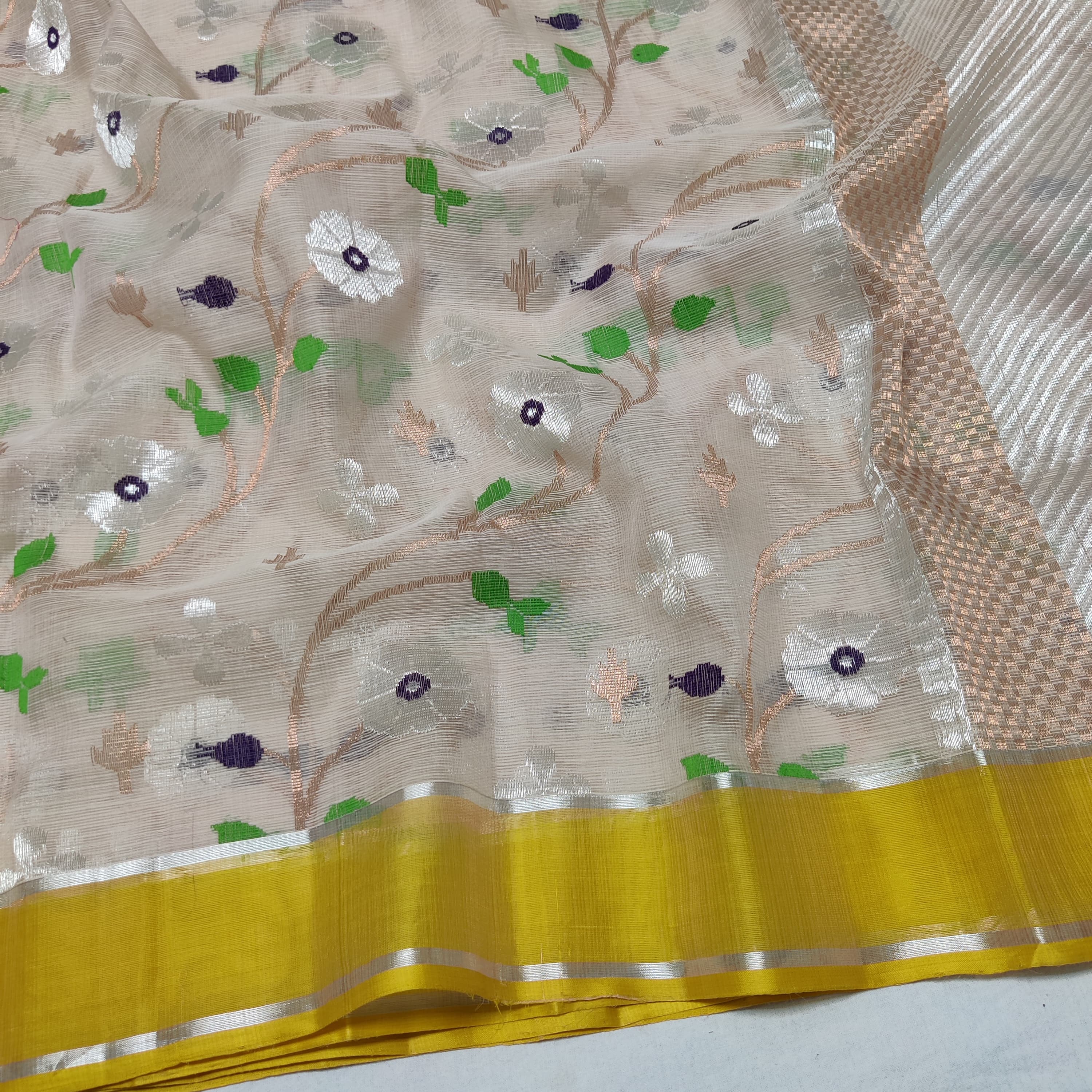 LIGHT GREY / MUSTURD YELLOW ZARI KOTA SAREE