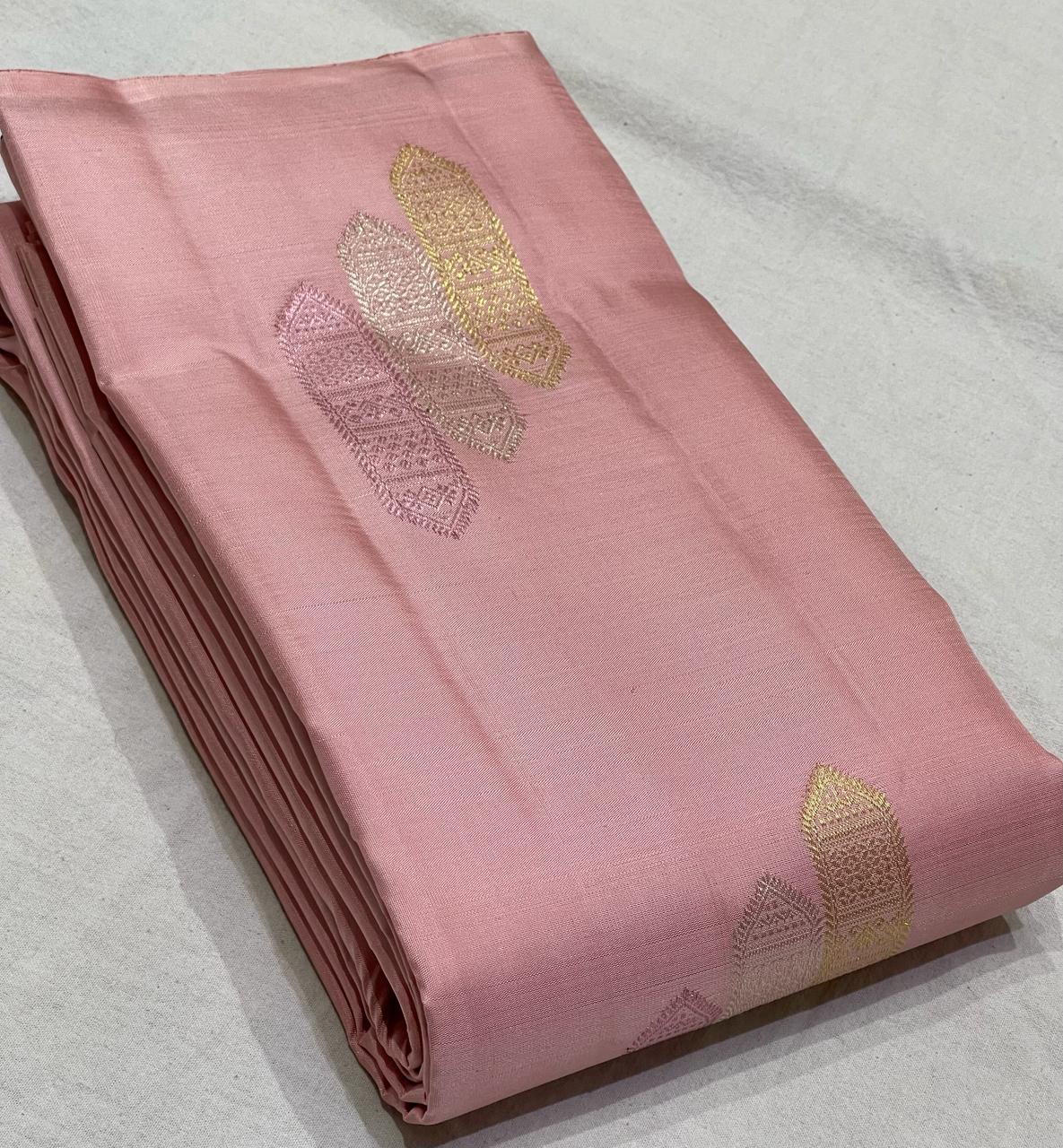 PEACH PINK / PURPLE BOARDERLESS KANCHI SAREE