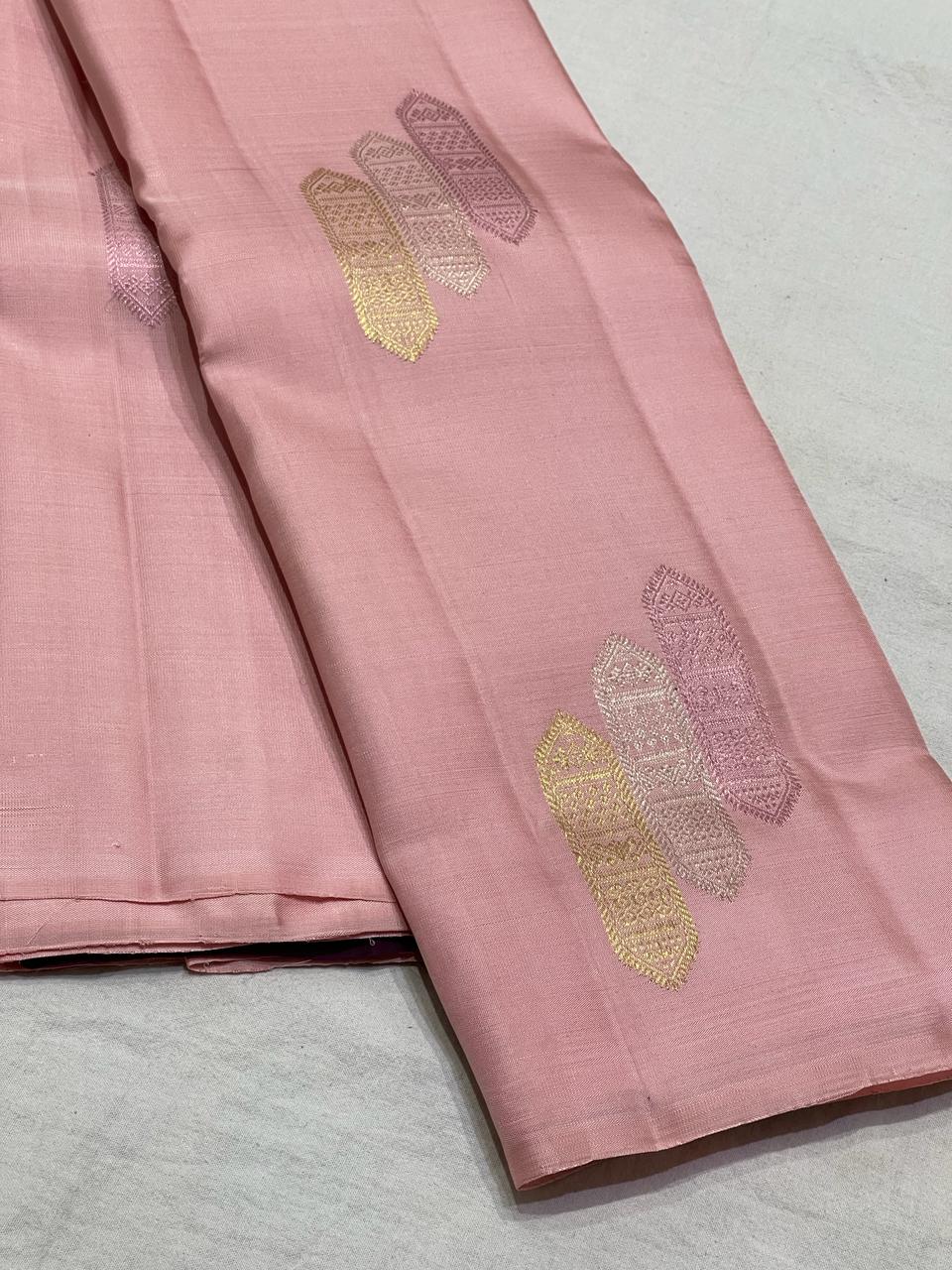 PEACH PINK / PURPLE BOARDERLESS KANCHI SAREE