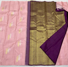 PEACH PINK / PURPLE BOARDERLESS KANCHI SAREE