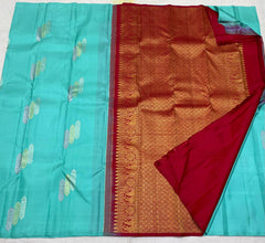 MINT BLUE / MAROON BOARDERLESS KANCHI SAREE