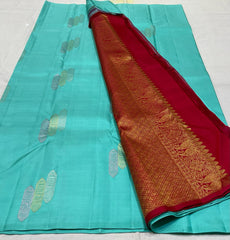 MINT BLUE / MAROON BOARDERLESS KANCHI SAREE