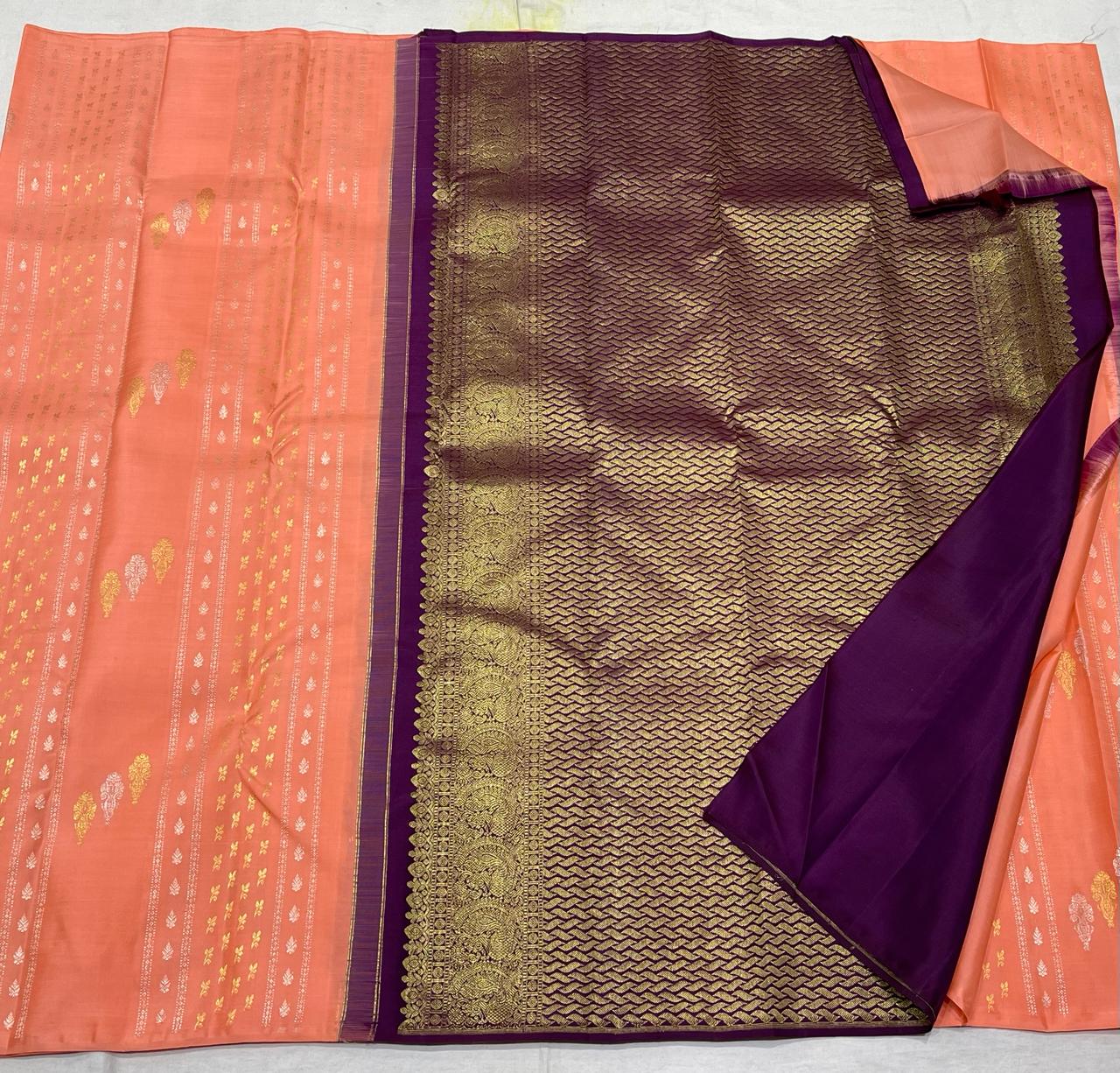 PEACH / PURPLE BOARDERLESS KANCHI SAREE