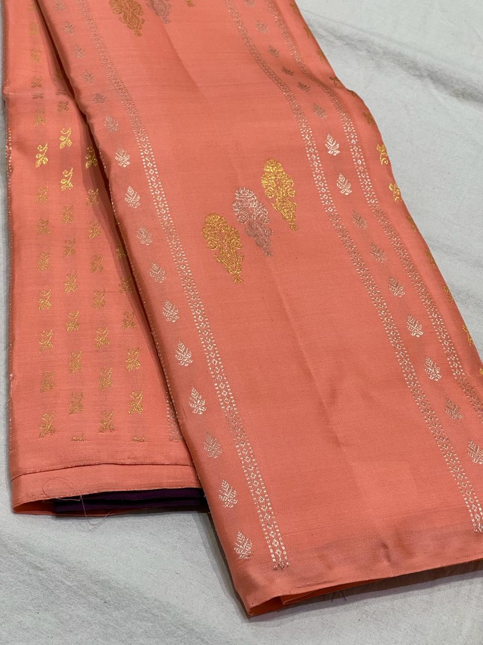 PEACH / PURPLE BOARDERLESS KANCHI SAREE