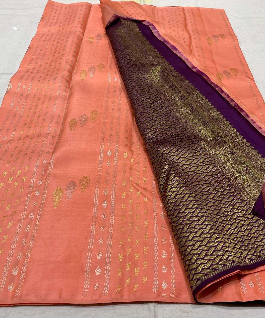 PEACH / PURPLE BOARDERLESS KANCHI SAREE