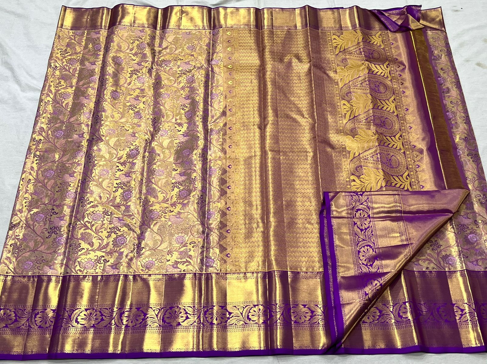 GOLD / VIOLET KANCHI TISSUE SAREE