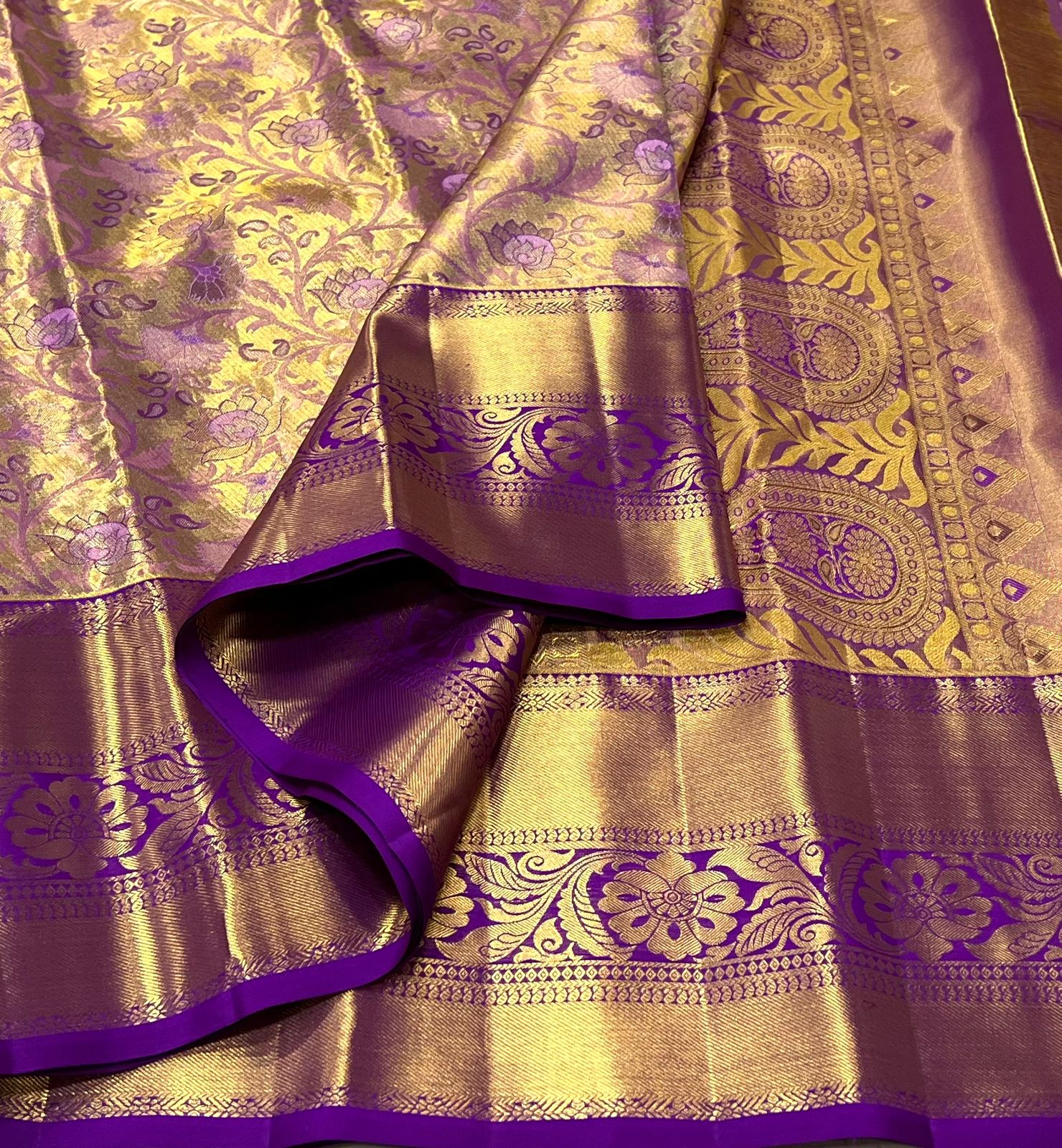 GOLD / VIOLET KANCHI TISSUE SAREE