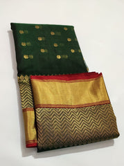 BOTTLE GREEN CHANDERI SAREE