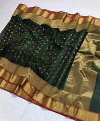 BOTTLE GREEN CHANDERI SAREE