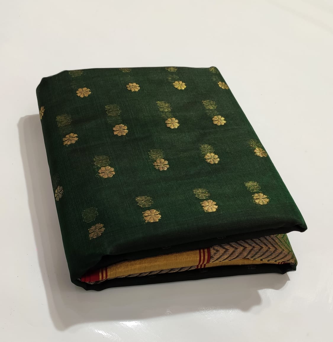 BOTTLE GREEN CHANDERI SAREE