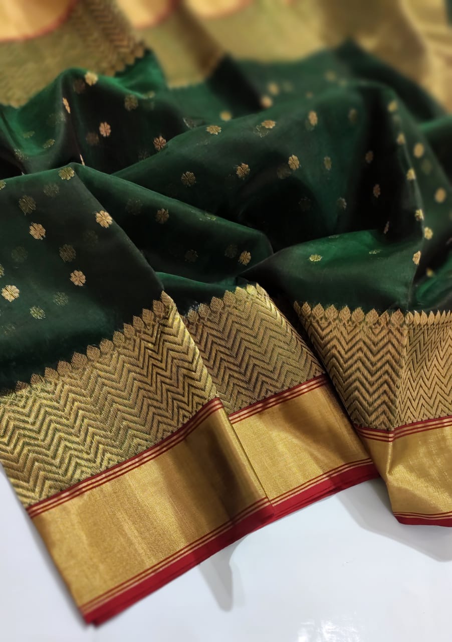 BOTTLE GREEN CHANDERI SAREE