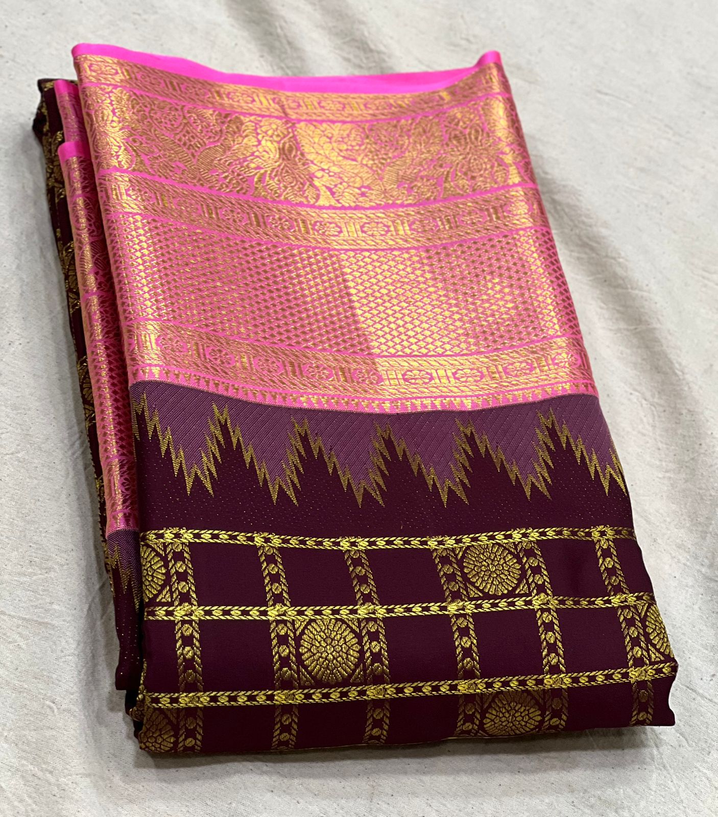 DARK BROWN / PINK KANCHI SAREE