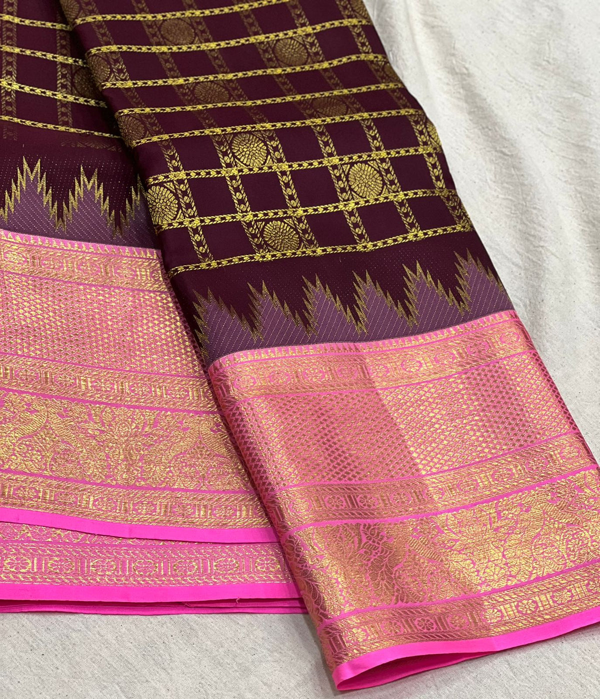 DARK BROWN / PINK KANCHI SAREE