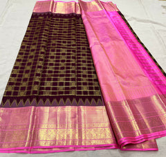 DARK BROWN / PINK KANCHI SAREE